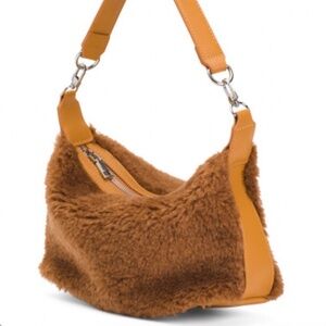 8 other reasons brown faux shearling crescent bag